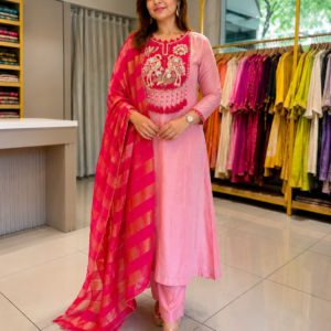Rose Petal Embroidered Suit Set With Dupatta