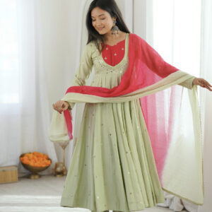 Pastel Green Embroidered Anarkali Suit Set