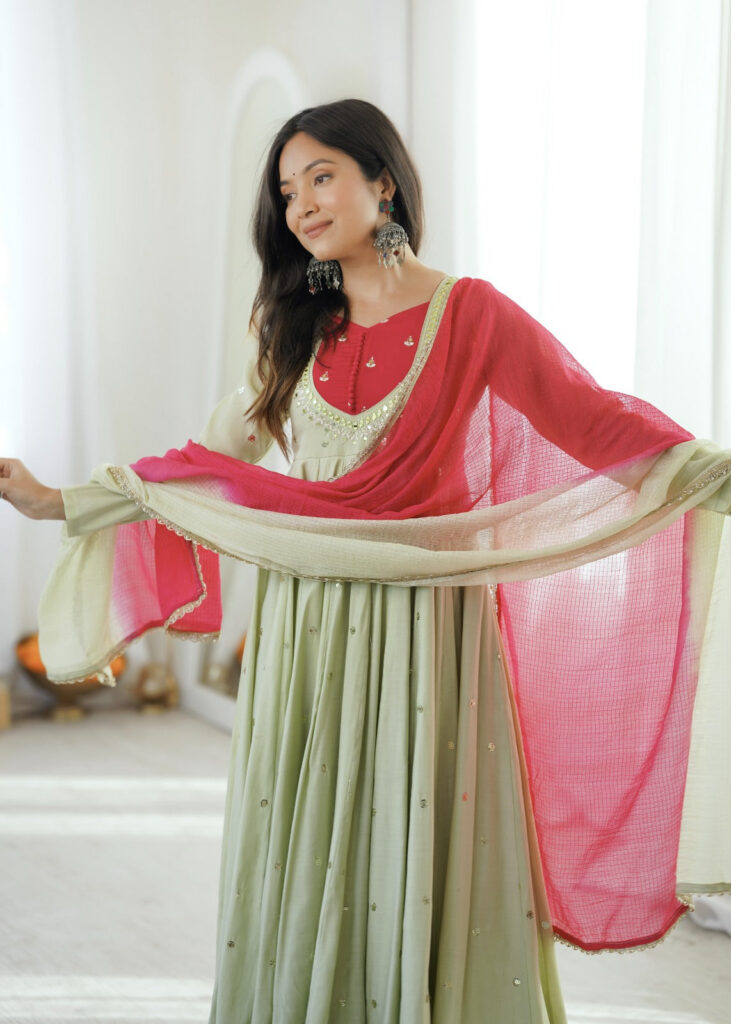 Pastel Green Embroidered Anarkali Suit Set