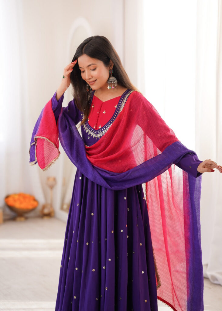 Elegant Purple Embroidered Anarkali Suit Set