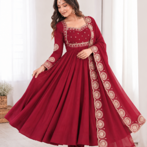 Elegant Maroon Embroidered Anarkali Suit Set
