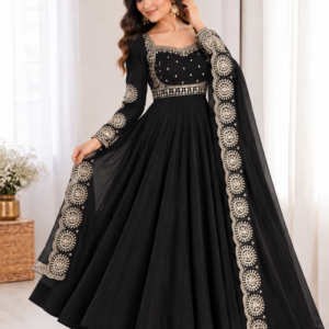 Elegant Black Embroidered Anarkali Suit Set
