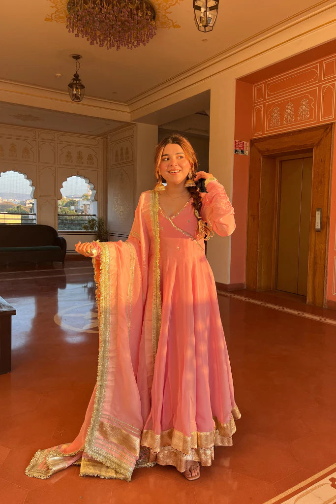Blush Pink Georgette Anarkali Suit Ensemble