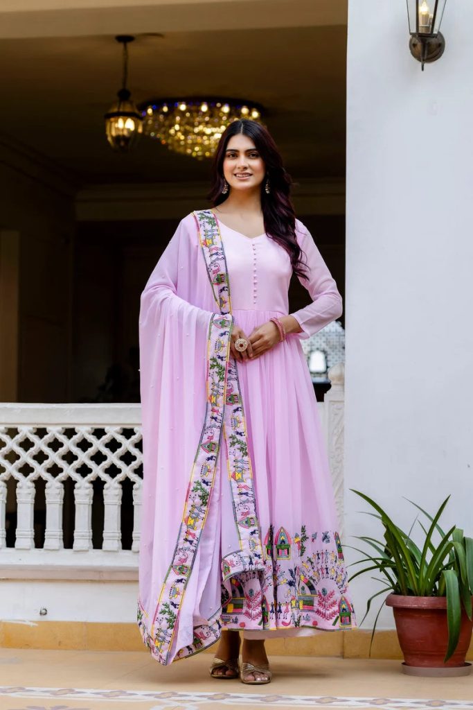 Blush Petal Embellished Faux Georgette Anarkali Set