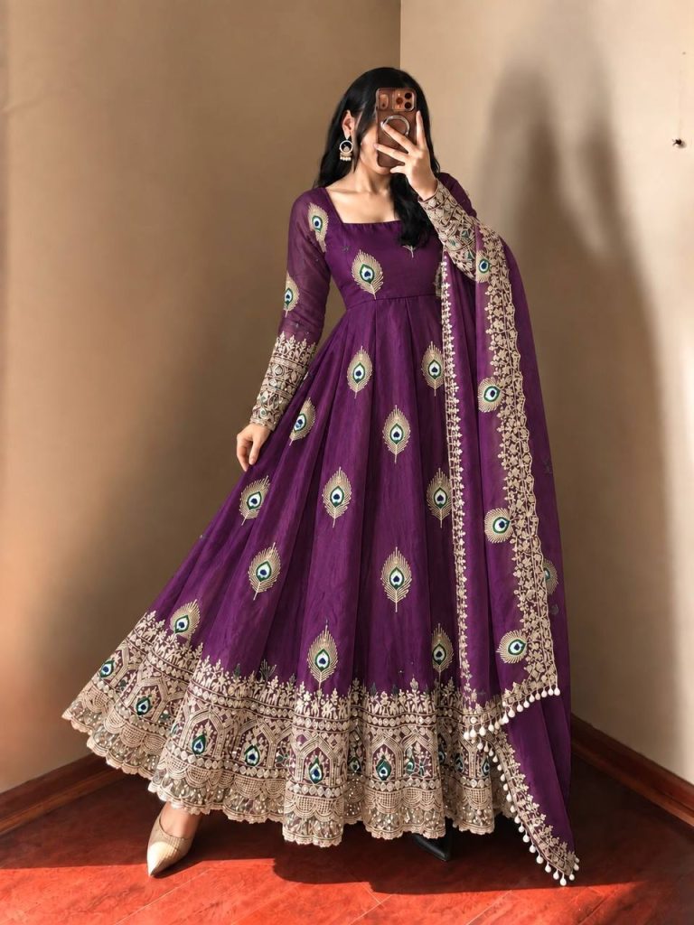 Royal Purple Embellished Anarkali Gown