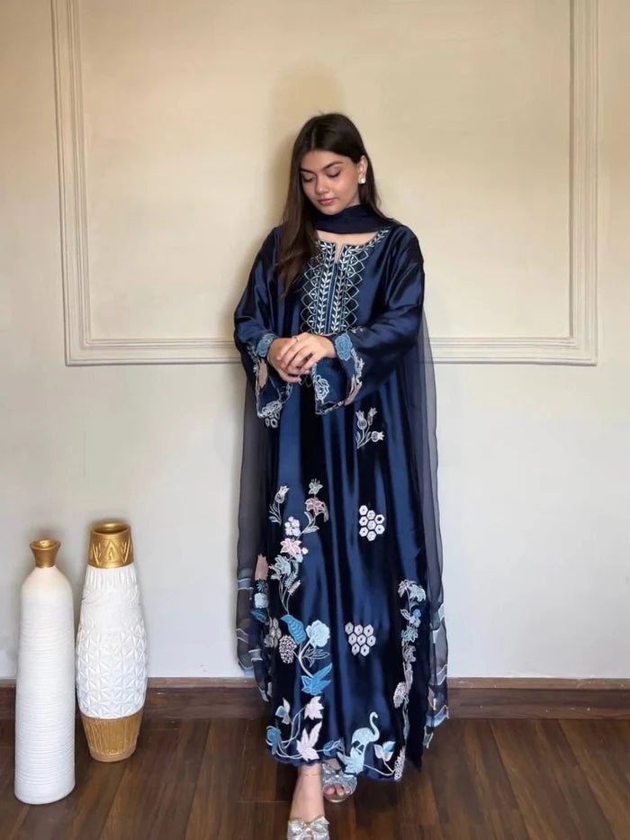 Deep Navy Jura Silk Embellished Kaftan Pant