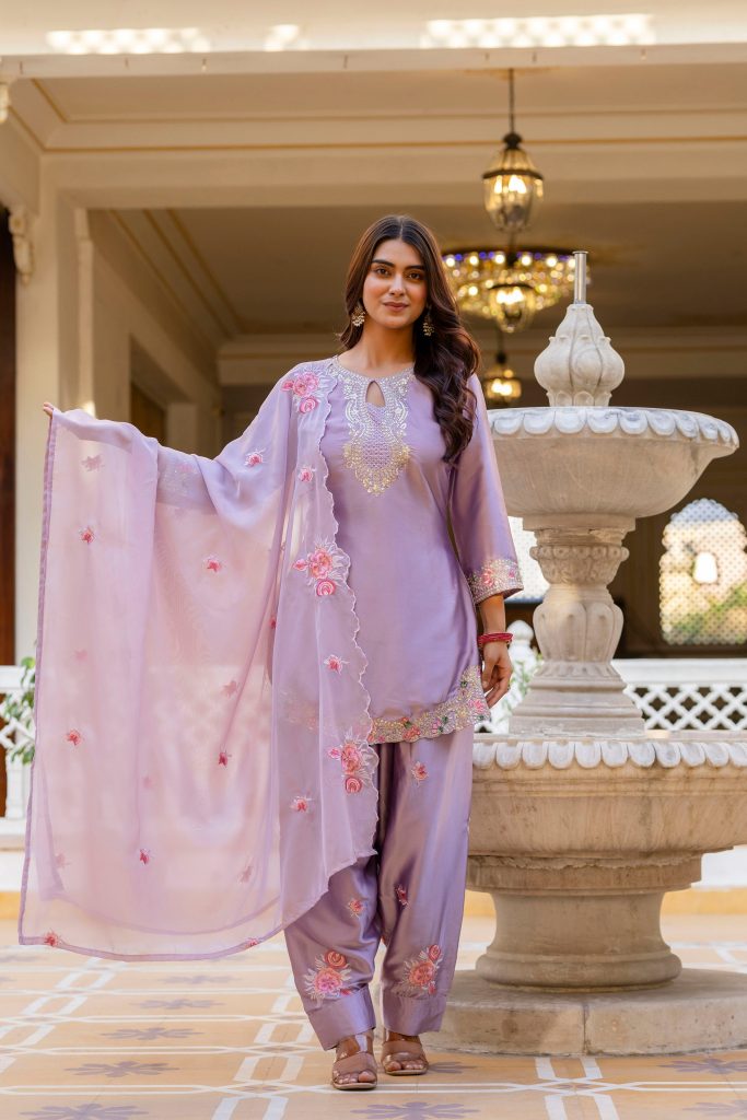 Royal Purple Embellished Designer Suit Ensemble