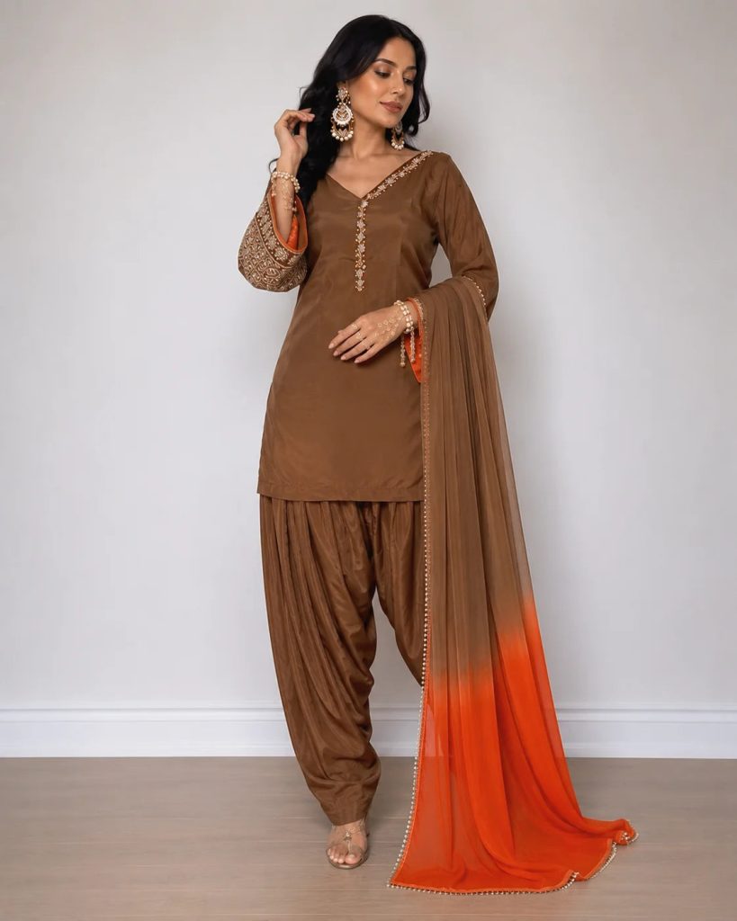 Mocha Brown Embellished Farshi Kurta Ensemble