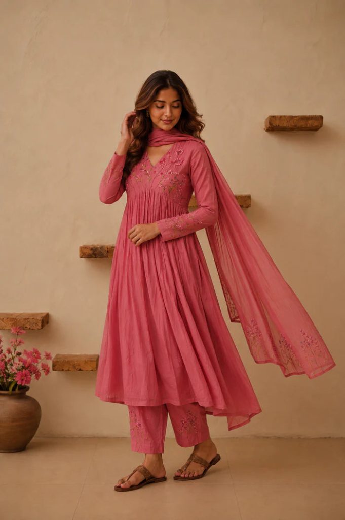 Luxe Pink Festive Wear Embellished Anarkali Suit