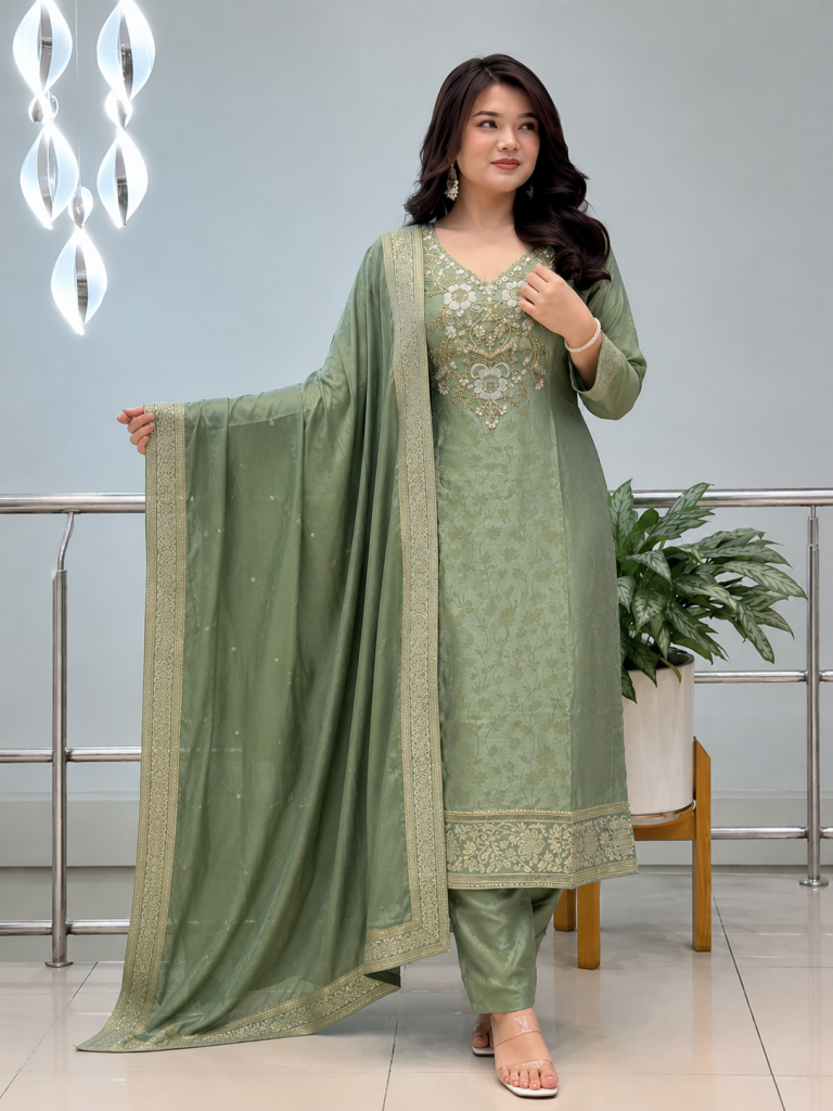 Pure Banarasi Weaving Suit Ensemble with Luxe Dupatta