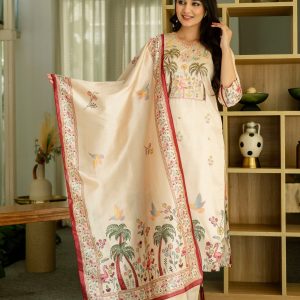 Viscose Assam Silk Embellished Kurta Pant With Dupatta Set