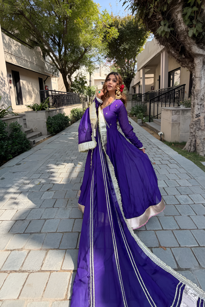 Royal Purple Blooming Fabric Anarkali Kurti Ensemble