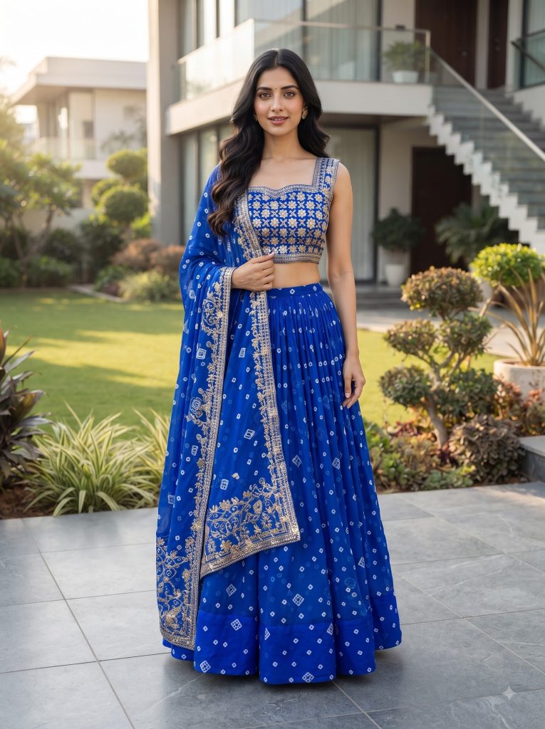 Navy Azure Royale Georgette Lehenga Ensemble