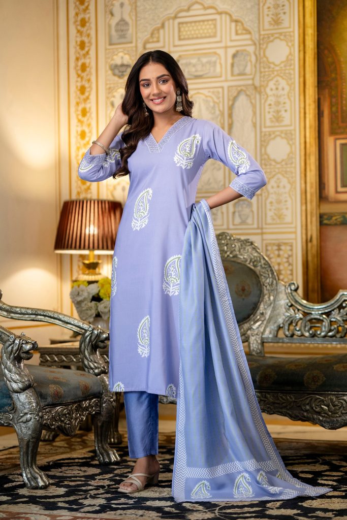 Royal Purple Patterned Rayon Kurta Ensemble