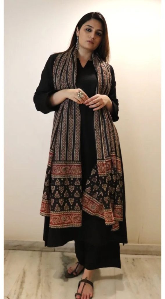 Midnight Black Patterned Viscose Chanderi Kurta Ensemble