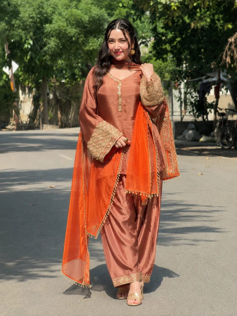 Copper Brown Festive Embellished Farshi Kurta Ensemble