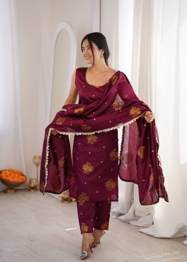 Royal Purple Aura Chanderi Jacquard Suit Ensemble
