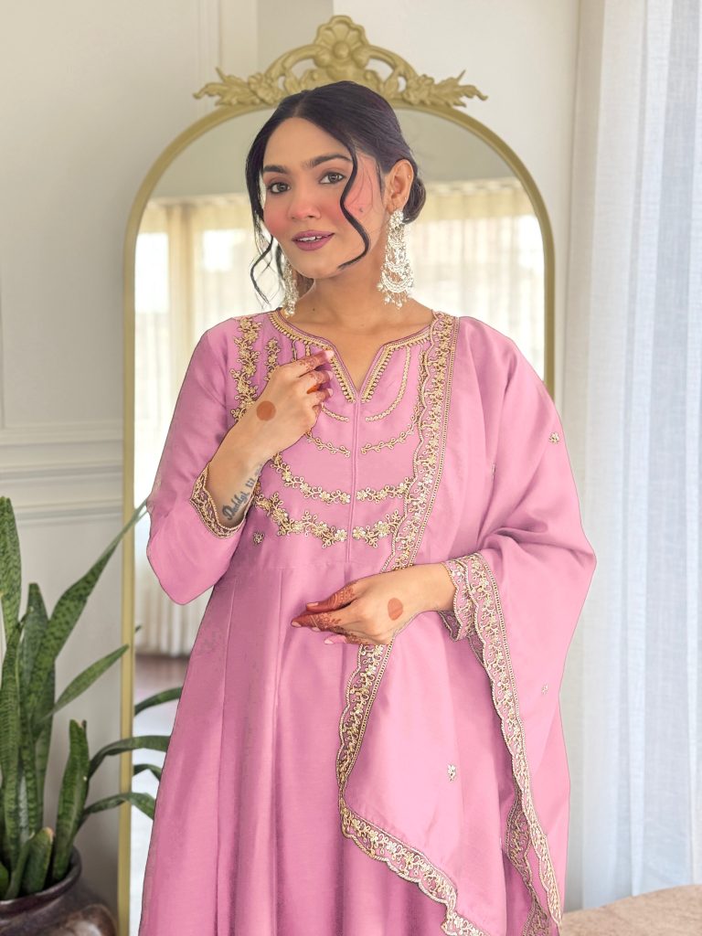 Pink Embellished Anarkali Suit Ensemble