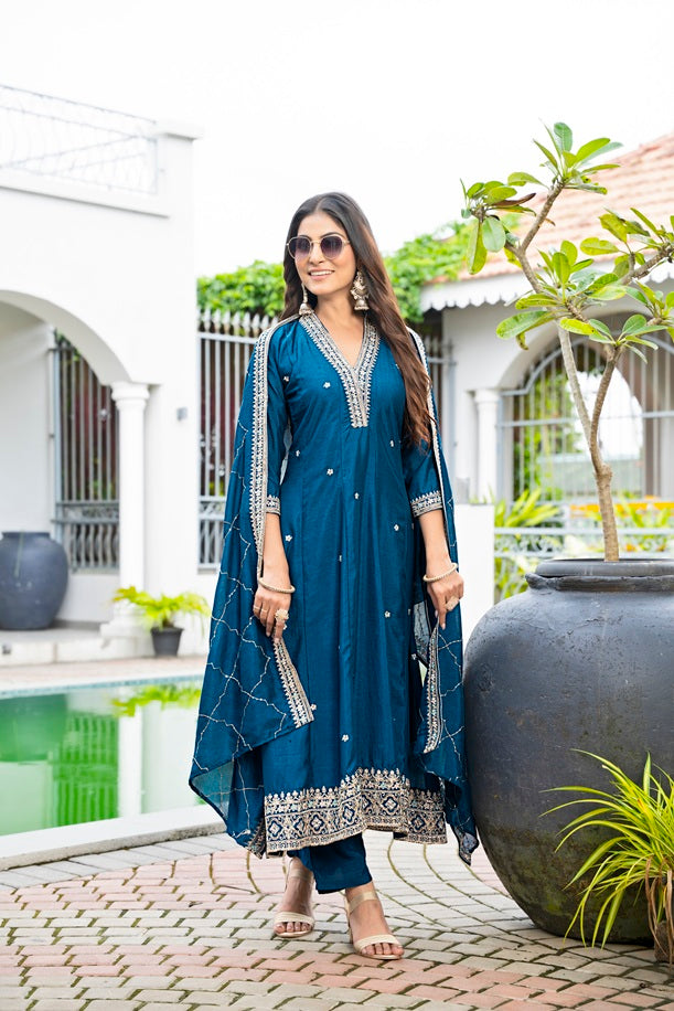 Rama Vichitra Silk Embellished Anarkali Suit Ensemble