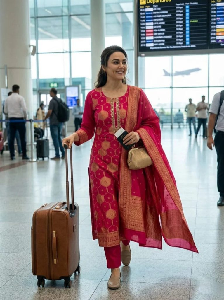 Red Banarasi Style Kurta, Pant & Dupatta Ensemble