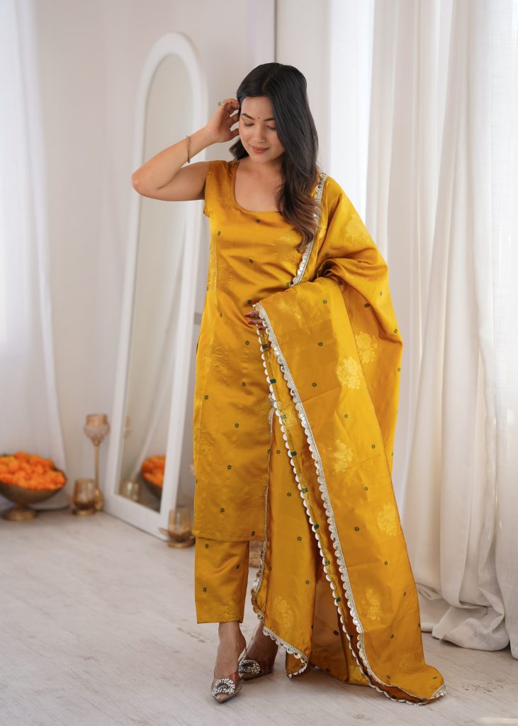 Sunlit Yellow Aura Chanderi Jacquard Suit Ensemble