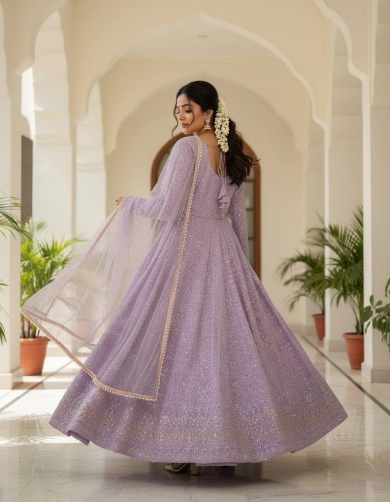 Levender Lucknowi Special Georgette Anarkali Suit Ensemble