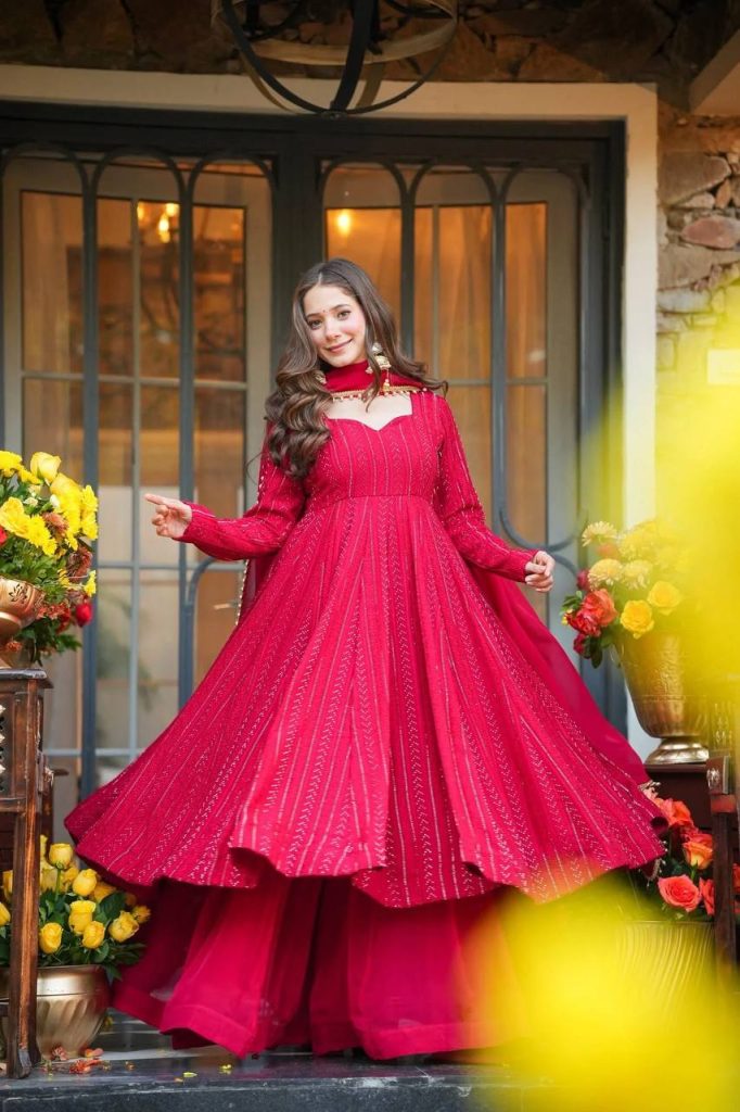 Pink Faux Blooming Anarkali Sharara Suit Ensemble