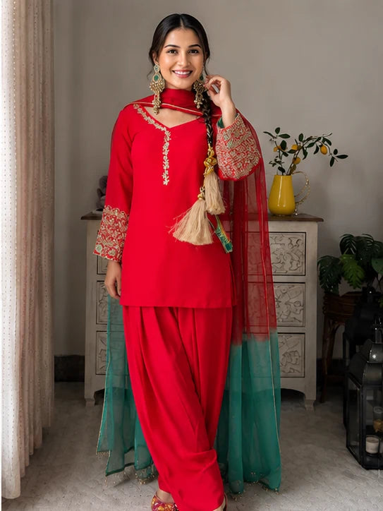 Ruby Embellished Farshi Kurta Ensemble