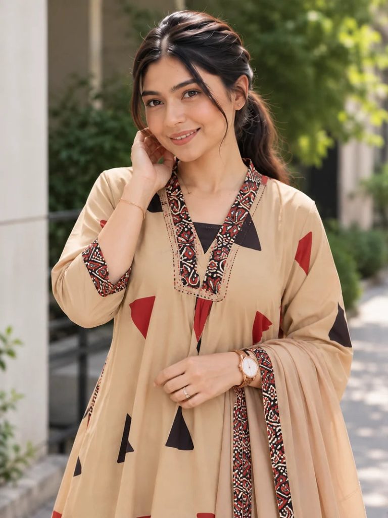 Pure Cotton Kalamkari A-Line Suit with Matching Dupatta