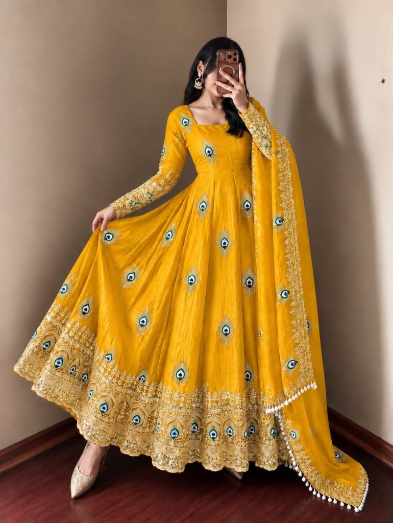 Sunlit Yellow Silk Embellished Anarkali Gown